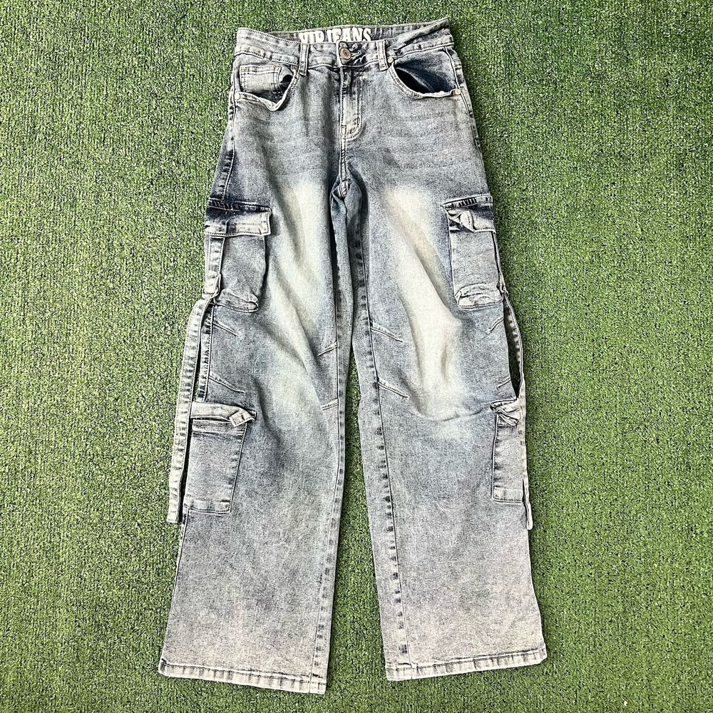 V.I.P. Jeans High Waisted Acid Wash Multi-Pocket Cargo Wide Leg Jeans Size 25